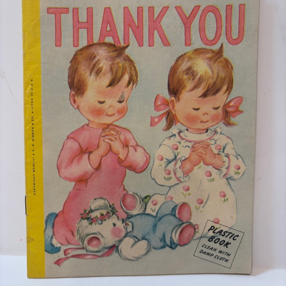 Vintage 1953 CR Gibson Thank You Plastic Book Mid Century Childrens Religious